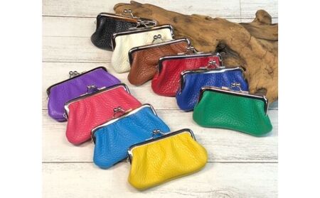 イタリア本革（牛革）のがま口小物入れ ファッション小物 収納 シュリンクレザー 印鑑 リップ 小銭 整理 カラーバリエーション 豊富  イエロー