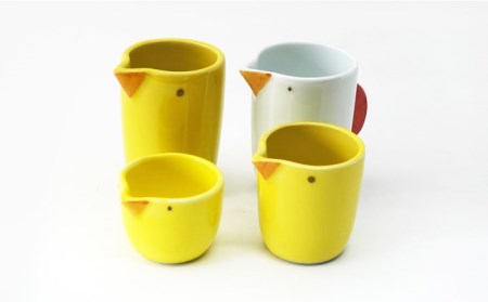 【波佐見焼】にわとり親子 ミルクピッチャー ミルクポット 4点セット 食器 皿 【玉有】 [IE16] 波佐見焼