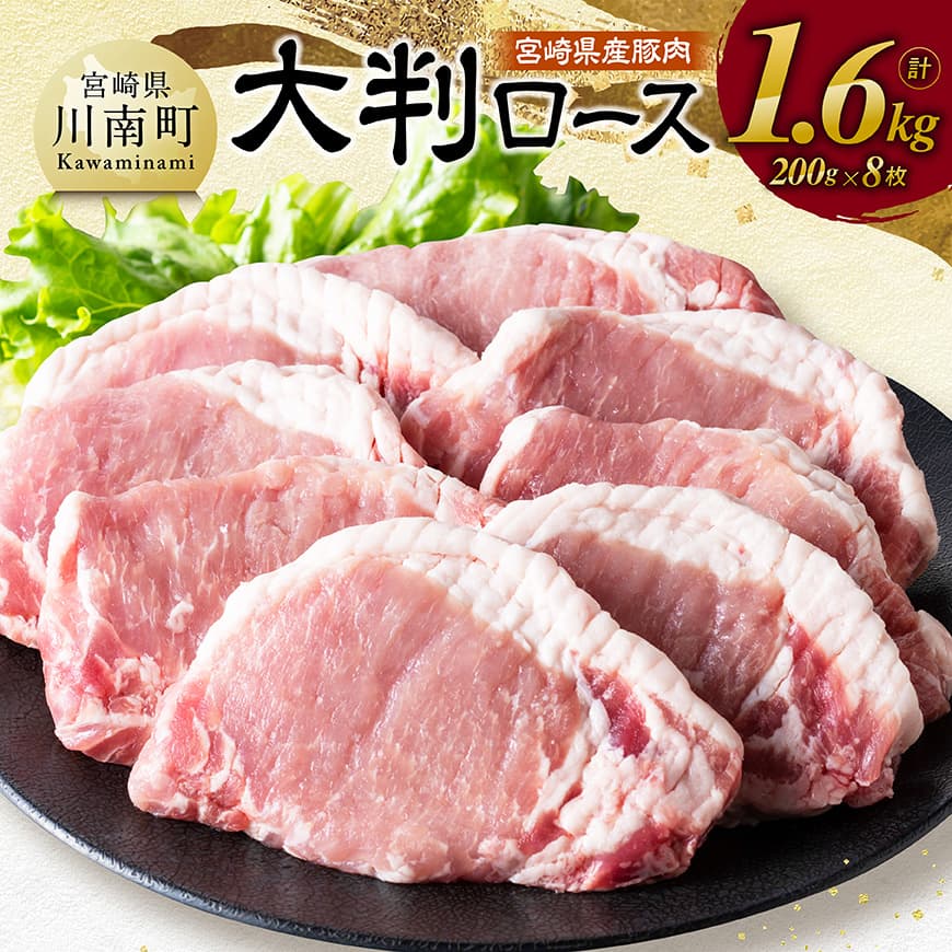 【ふるさと納税】※レビューキャンペーン※ 宮崎県産豚肉 大判ロース 1.6kg（200g×8枚）- 肉 豚肉 ステーキ とんかつ ロースステーキ 生姜焼き ポークステーキ ガーリックソテー 味噌カツ トンカツ かつ丼 ボリューム満点 冷凍 国産 九州産 宮崎県産 川南町 送料無料 C11116