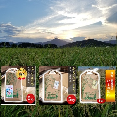 筑波山麓産 食べ比べ3種セット(あきたこまち・ひとめぼれ・ふくまる)各5kg 計15kg【配送不可地域：離島・沖縄県】