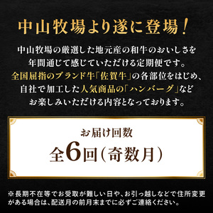 【6回定期便（奇数月）】中山牧場 厳選ギフト定期便 ／ 佐賀牛【Z113】