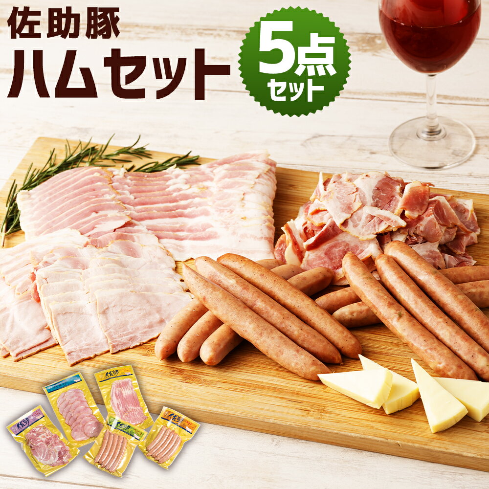 【ふるさと納税】 佐助豚 ハム5点セット 5類 合計850g バラ ベーコン スライス ショルダーベーコン 粗挽きウインナ ニンニクウインナ ボンレスハム ウインナー ハム 肉 加工品 加工肉 食品 詰め合わせ 冷蔵 東北産 岩手県 二戸市 送料無料