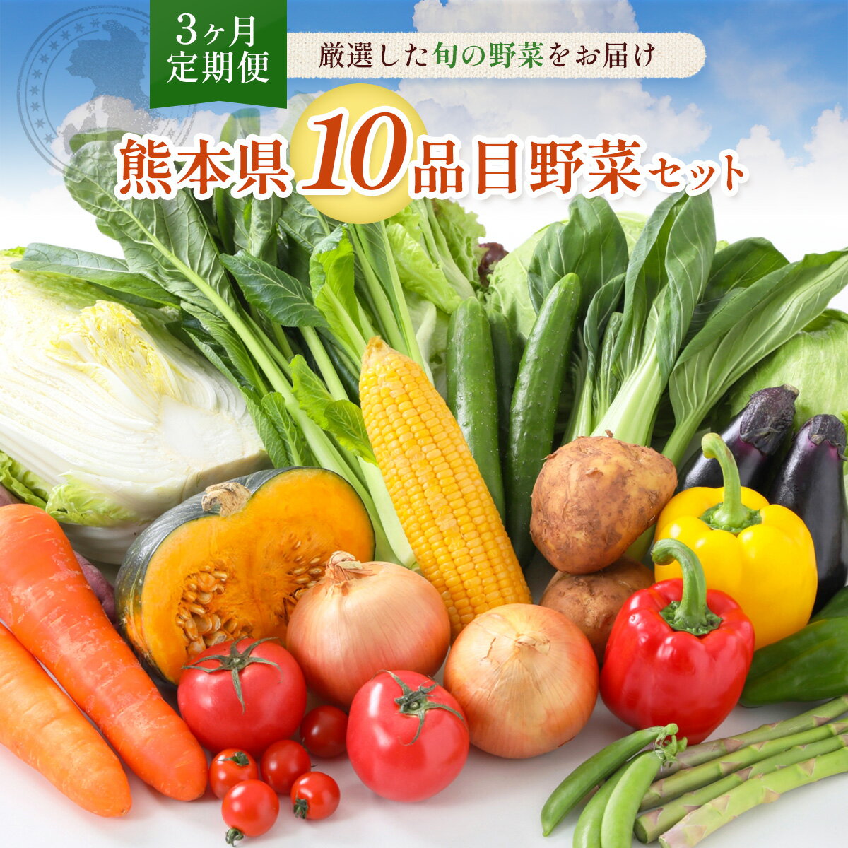 【ふるさと納税】【3か月連続定期便】熊本県10品目野菜セット3ヶ月定期便 新鮮 詰め合わせ 野菜 お野菜 季節 冷蔵 旬 四季 セット 厳選 定期 定期便 3ヶ月 九州 熊本県 送料無料