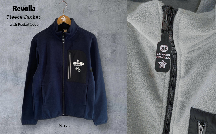 005-104　【ネイビー・5L】ポケットロゴ　フリースジャケット　男女兼用