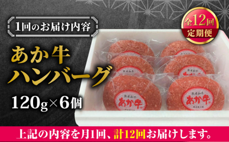 【全12回定期便】あか牛 100％ハンバーグ 約120g×6個【有限会社 三協畜産】[AYCQ085]