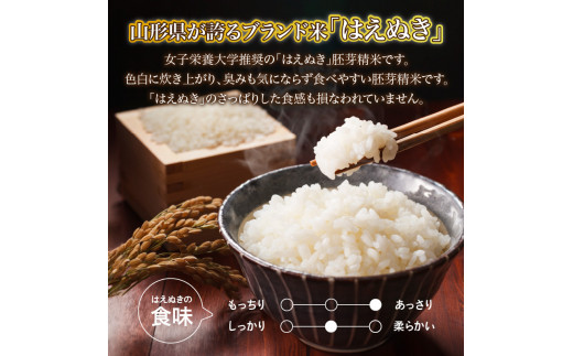 《2ヶ月定期便》山形県産 無洗米 令和7年産 はえぬき 胚芽精米 10kg(2kg×5袋)【山形県産 BG精米製法】