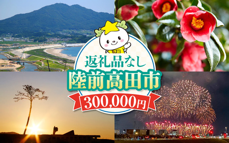 【返礼品なし】 岩手県陸前高田市への応援寄附金 1口 300,000円 寄付金 支援 応援 感謝 まちづくり