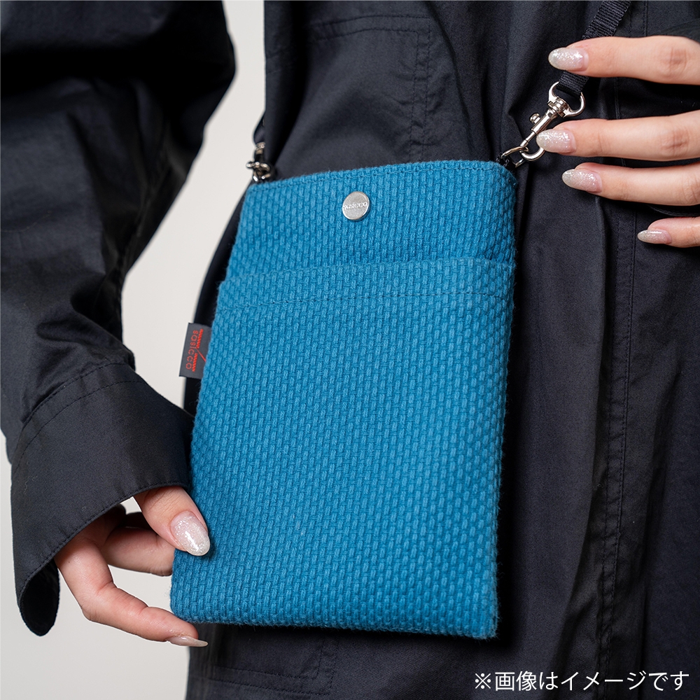 三河木綿刺し子織sasiccoスマホショルダーターコイズ