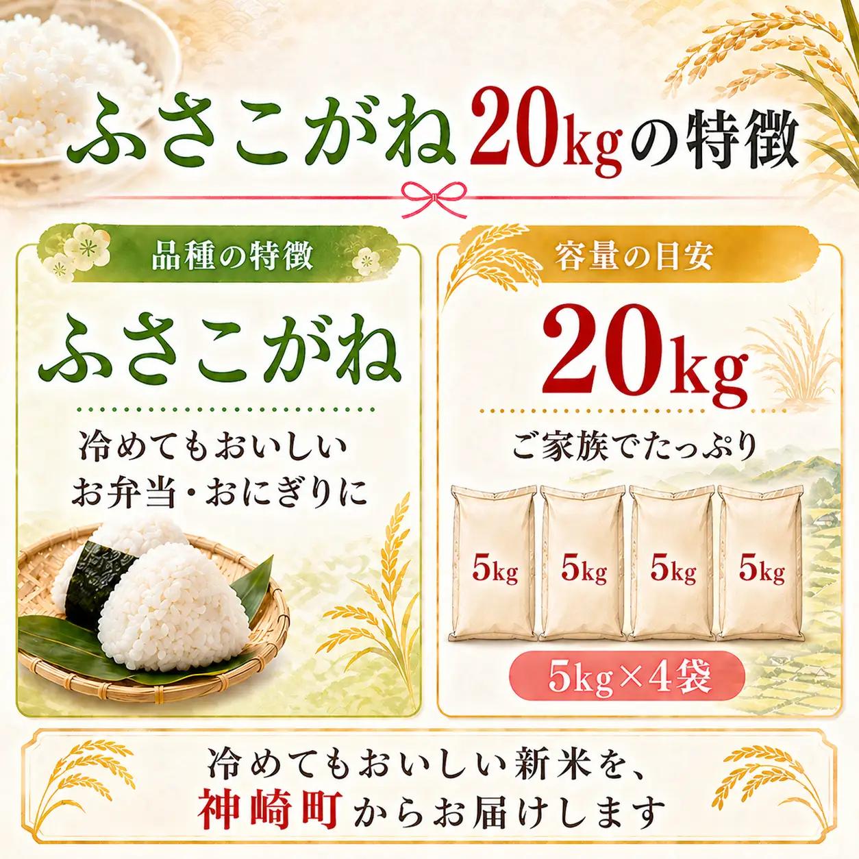 【ふるさと納税】【令和8年産 新米先行予約】米 20kg 千葉県神崎町産 ふさこがね 白米（5kg×4袋） 早場米 冷めてもおいしい お弁当 おにぎり たっぷり 家庭用 [025-a016]