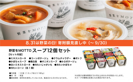 ★ふるなび限定★ レンジで1分 野菜をMOTTO スープ 12個 セット 期間限定 レトルト インスタント 国産 ダイエット ベジMOTTOスープ  具だくさん 時短 手軽◆