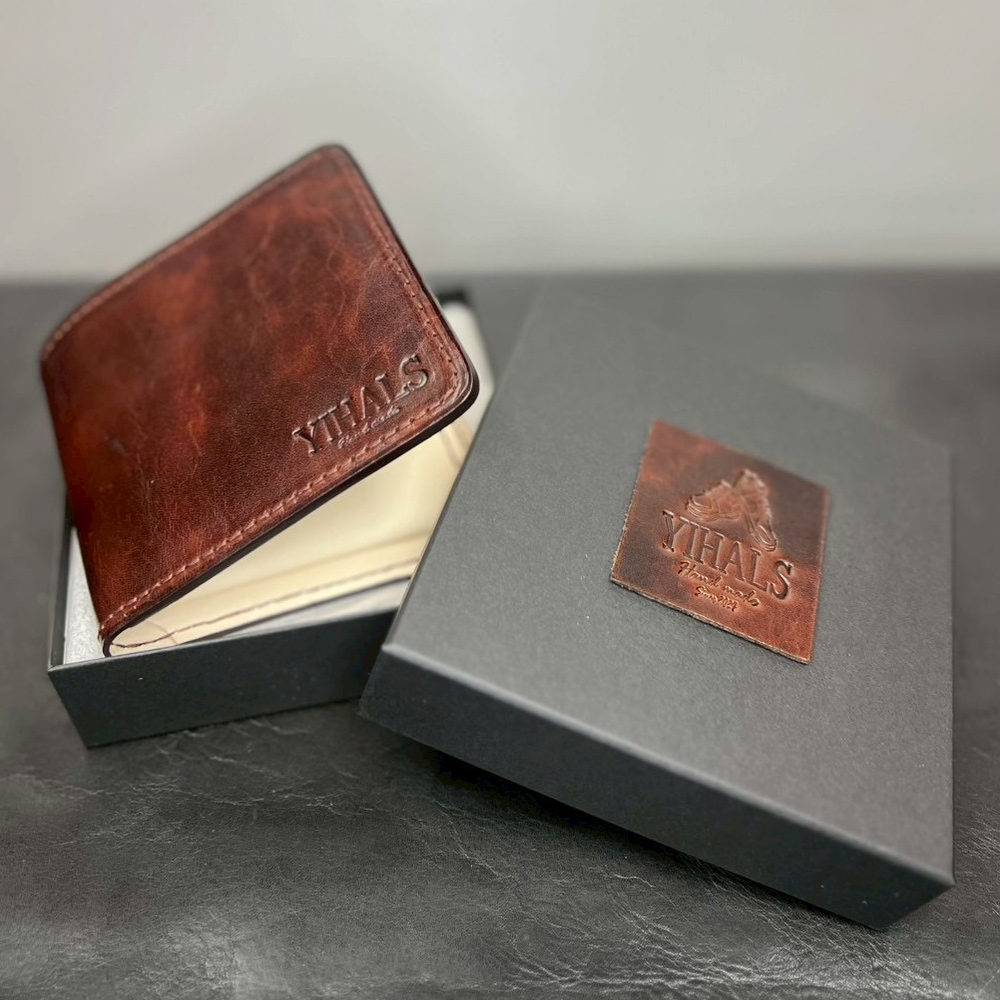 YIHALS ハンドメイド 牛革 2つ折り財布 ブラック《靴屋が手掛ける革製品》｜イハレス レザー 革小物 [0666]