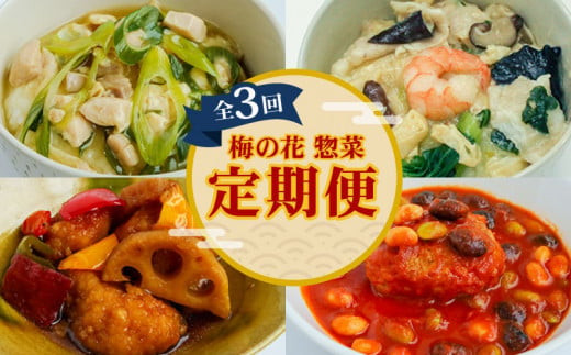 惣菜定期便(全3回) 梅の花 簡単便利 惣菜 定期便 3ヶ月 長州鶏 湯葉 唐揚げ 黒酢 和風 鶏湯葉丼 中華風 中華丼 豆腐ハンバーグ トマトソース 簡単調理 ギフト 贈答 プレゼント 京都 京都府 井手 井手町 【219】
