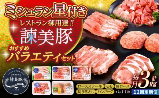 【12回定期便】諫美豚おすすめバラエティセット3kg / 諫美豚 国産 豚肉 豚 肉 小分け 冷凍 切り落とし しゃぶしゃぶ 豚しゃぶ 肩ロース ステーキ モモ 切り落とし ハンバーグ ロースステーキ セット / 諫早市 / 株式会社土井農場 [AHAD011]