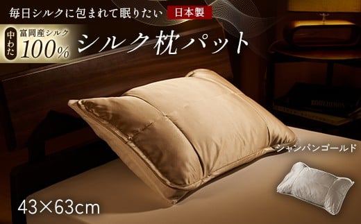 「毎日シルクに包まれて眠りたい」【中わた 富岡産シルク100％】 枕パット シャンパンゴールド シルク 絹 贈り物 ギフト 国産 F21E-456