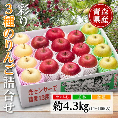 【ふるさと納税】りんご/青森県産　彩り3種のりんご詰合せ 約4.3kg【配送不可地域：離島】【1655312】