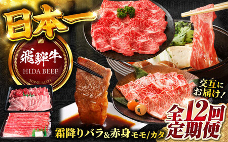 【12回定期便】 【交互定期便】 飛騨牛 ■1回目 霜降り バラ 焼肉 500g ■2回目 赤身（ モモ / カタ ）すき焼き しゃぶしゃぶ 国産 牛 肉 すきやき 赤身 赤身肉 岐阜市 / 丸福商店[ANBO053]