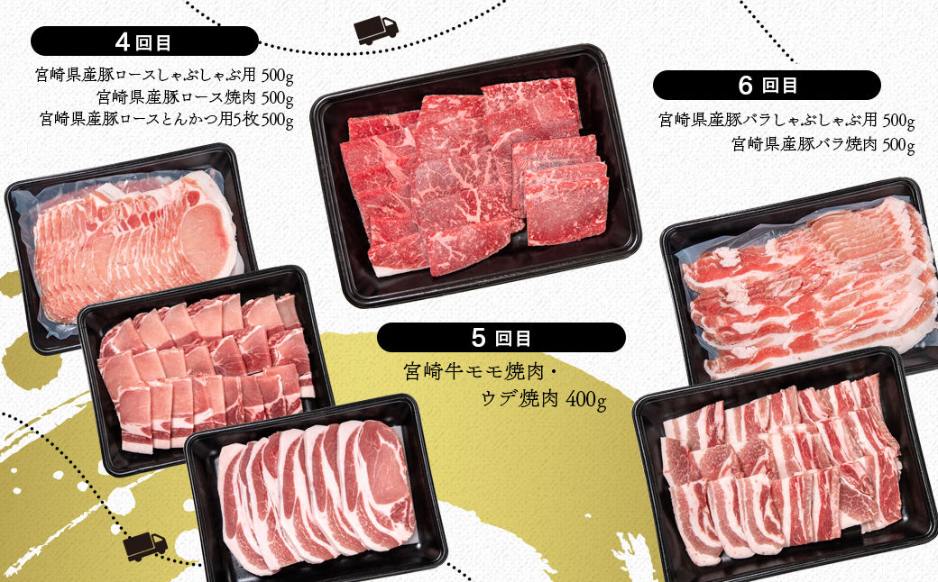 【6ヶ月定期便】宮崎牛＆宮崎県産豚肉セットCコースお楽しみ定期便 焼肉・すき焼き・しゃぶしゃぶ ミヤチク＜7-7＞