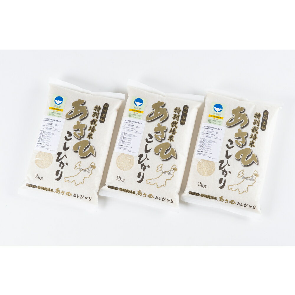 【ふるさと納税】【令和7年産米】【定期便】【お届け回数が選べる】 新潟県 村上市産 特別栽培米 コシヒカリ 6kg 2kg×3袋 1027026 1027027 ｜ 3回 6回 お米 精米 白米 ご飯 ごはん 村上市