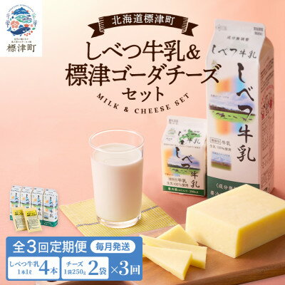【ふるさと納税】【毎月定期便】しべつ牛乳1L×4・標津ゴーダチーズ250g×2　3回定期便/4回定期便/6回定期便【配送不可地域：離島】【G4067105】