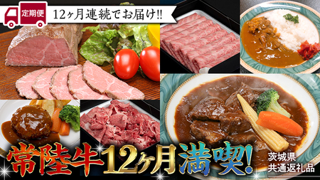 【定期便】 【12回コース】 【令和5年1月～発送開始】 常陸牛 贅沢 満喫 定期便（12ヶ月連続でお届け） 牛肉 黒毛和牛 国産 切り落とし すき焼き 焼肉 赤身 霜降り ステーキ ハンバーグ ロー