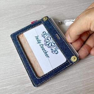 【ブルー】福山デニムとジビエレザーの名札カードケース [BAAN006] デニム