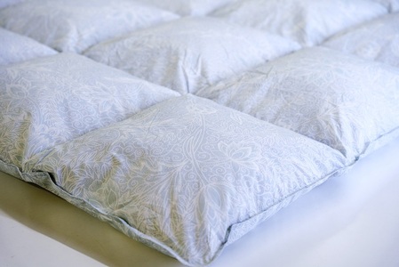 リサイクル羽毛掛布団　白州洗いのリサイクル羽毛ダウン90％使用　羽毛量1.24kg　冬掛けシングルサイズ（ブルー系色）