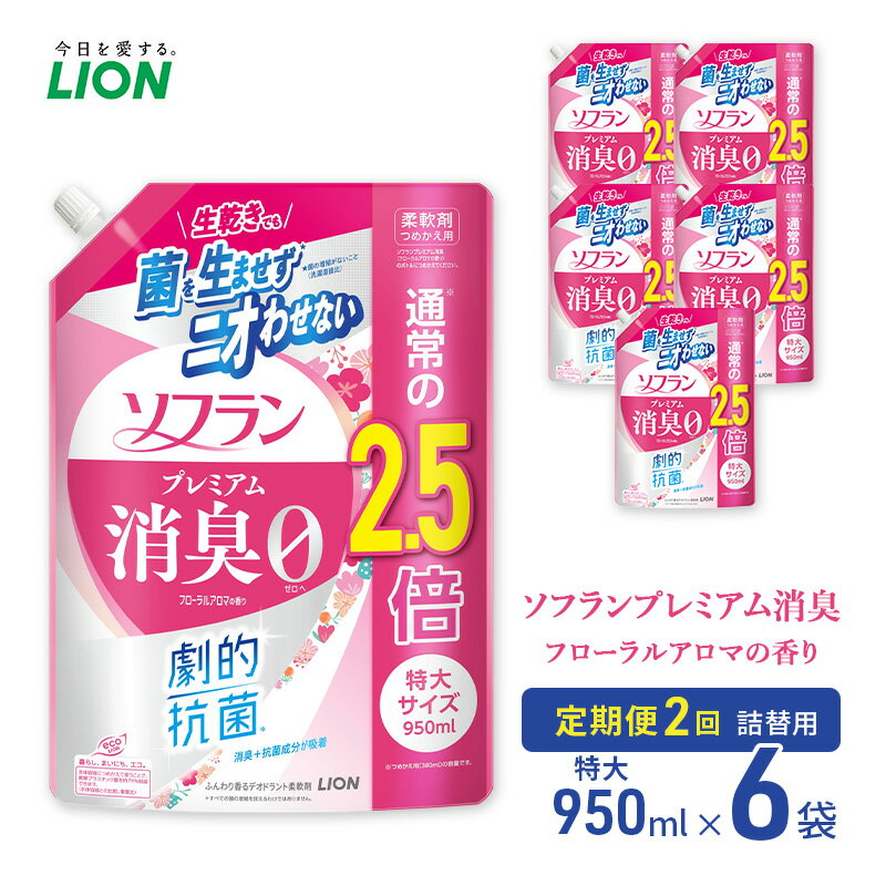 【ふるさと納税】ソフランプレミアム消臭 フローラルアロマの香り（詰め替え用特大×6個）定期便 年2回 ライオン 洗濯 洗剤 日用品 消耗品 消臭 防臭 抗菌 詰替 洗濯用 衣類 衣類用 香り
