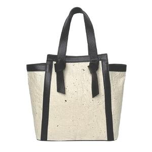 【和然WASHIKA】レザーノットハンドルバッグ 美濃の手漉き和紙 × 本革 カラー：ダークブラウン