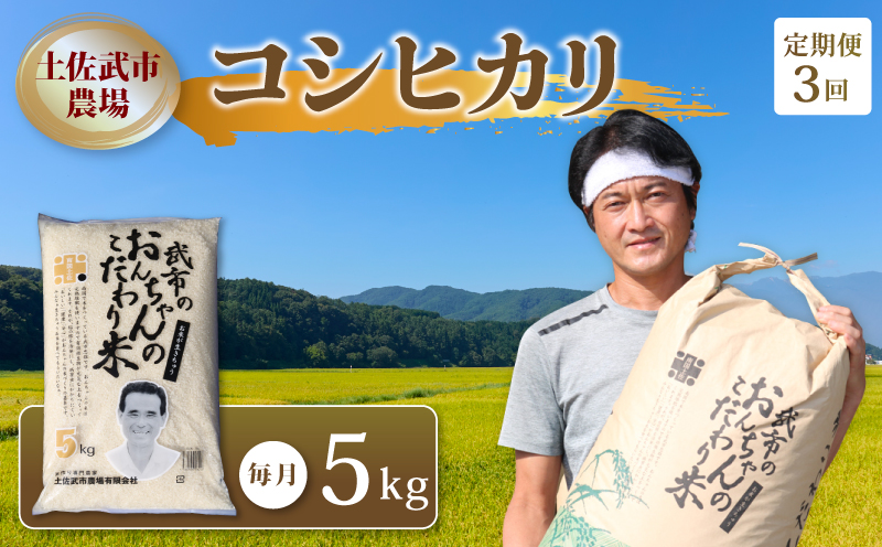 【お米定期便】 【3回】 令和7年度 コシヒカリ 数量限定 各5キロ 米 コメ お米 精米 ご飯 おにぎり こめ 白米 高知県 南国市