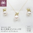 【ふるさと納税】 ペンダント ピアス セット ネックレス ジュエリー レディース アクセサリー ダイヤモンド あこや真珠 7.5～8mm珠 K18 イエローゴールド シンプル ジュエリーケース付 鑑別書付 保証書付 k072-031