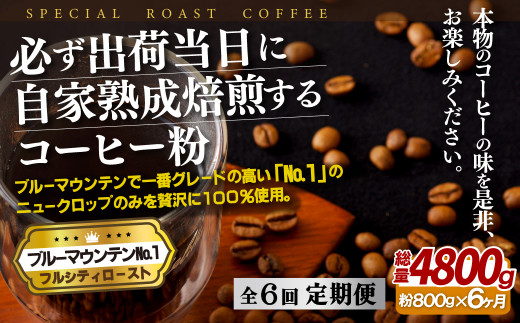 E282z【6回定期便】必ず出荷日に自家熟成焙煎ブルーマウンテンNo.1粉(800g)【SASEBO Coffee TOMINAGA】人気 新鮮 挽きたて 高級コーヒー 本格