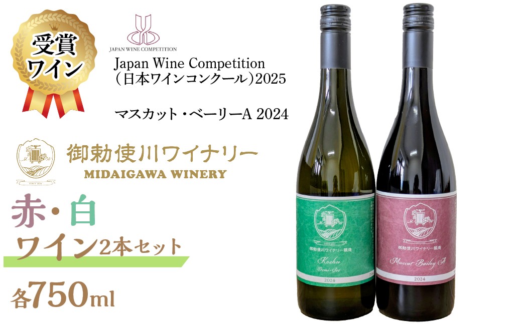 
            ＜日本ワインコンクール2025 受賞＞御勅使川ワイナリー　マスカット・ベーリーA、甲州、赤・白2本セット ALPCO002
          