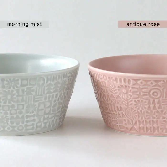 【波佐見焼】PATTERNED BOWL ペア 2点セット morning mist + antique rose 【BIRDS’ WORDS】[CF074]