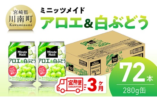 【3ヶ月定期便】ミニッツメイド「アロエ&白ぶどう」280g缶 72本（24本×3箱） 【 飲料 アロエ 白ぶどう 果汁 長期保存 定期便 】