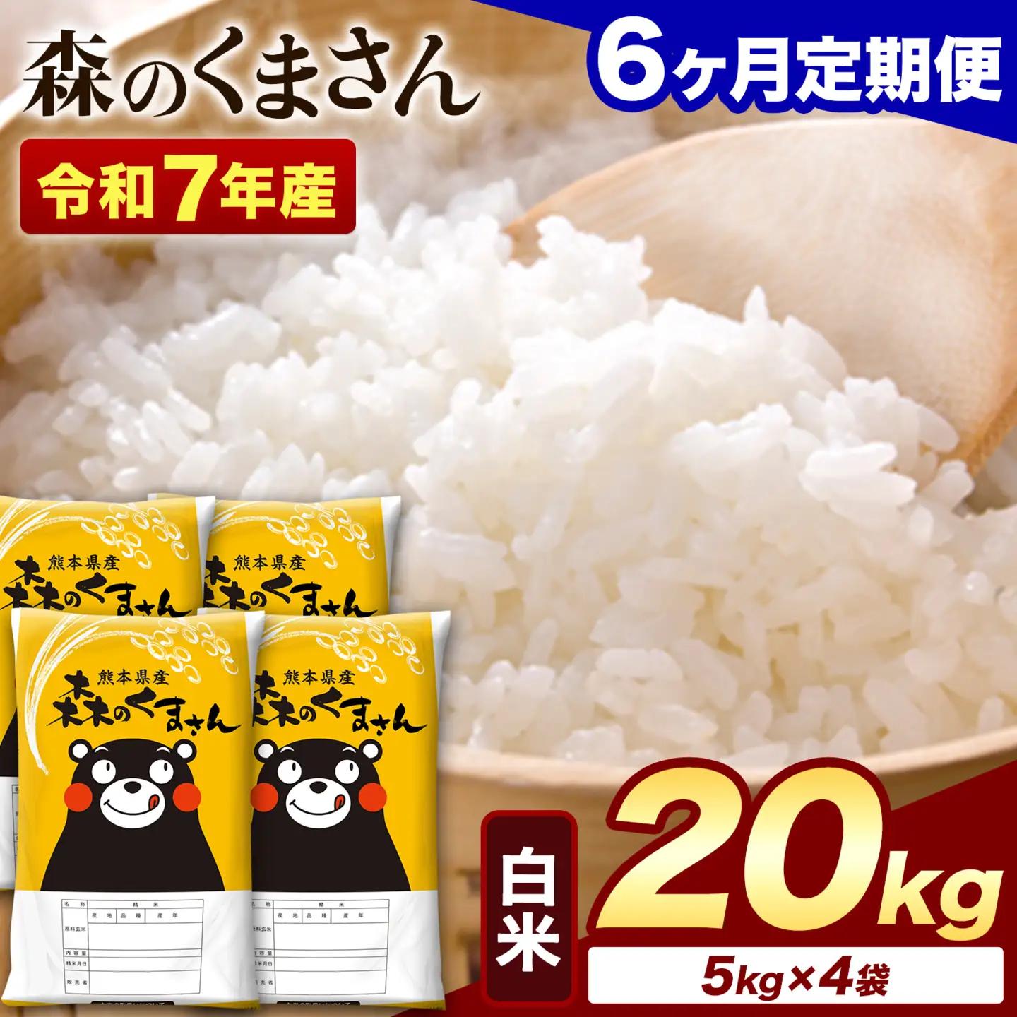 【6ヶ月定期便】令和7年産 白米 森のくまさん 20kg (5kg×4袋)《お申し込みの翌月から出荷》