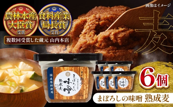 
                  味噌 まぼろしの味噌 熟成麦 500g×6個セット /  味噌 みそ お味噌 国産味噌 中甘口味噌 老舗味噌 熊本味噌 熟成麦味噌  菊陽町 発酵 食品 国産 味噌汁 熊本県 調理  国産大豆 国産大麦 セット【株式会社山内本店】[BHAE020]
                