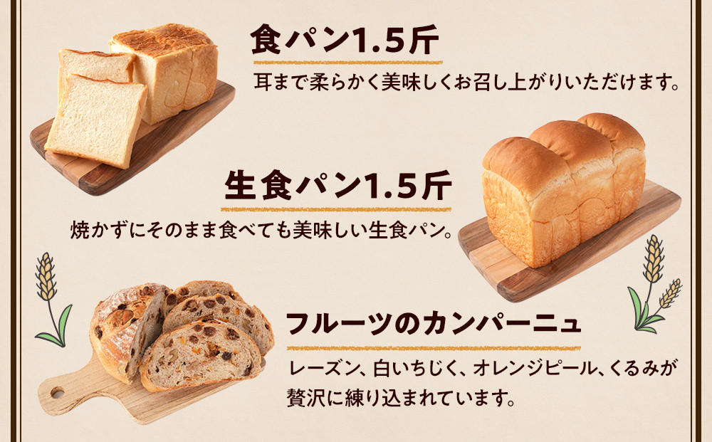 行列ができるパン屋さん！元ホテルシェフが作る3種のパン 食パン：生食パン：フルーツのカンパーニュ をお届け！ ［KG36］