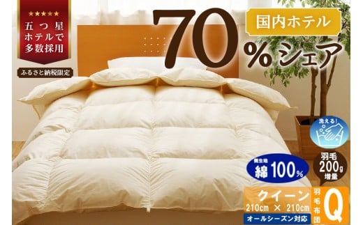 【クイーン】5つ星高級ホテル多数採用 国内シェア70％ 羽毛布団 掛け布団 ｜ 洗える 抗菌防臭 防ダニ 寝具 ダウン 布団 ふとん 綿100％ 受注生産 完全国内生産 国産 日本製 快眠 ホテル仕様 北海道 【 滝川市 】