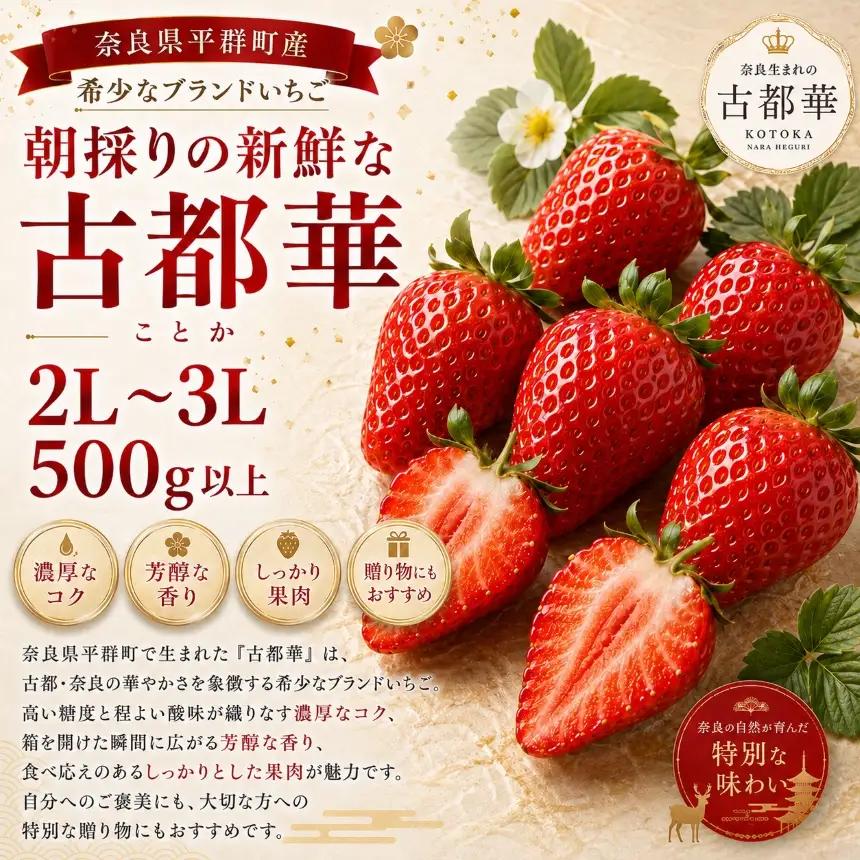 AO02 朝採りの新鮮な古都華２L～３L500ｇ以上 いちごいちえ | 果物 くだもの フルーツ 苺 イチゴ いちご ストロベリー 古都華 ことか 希少 濃厚コク 芳醇 果肉 しっとり 旬の品種 奈良県 平群町