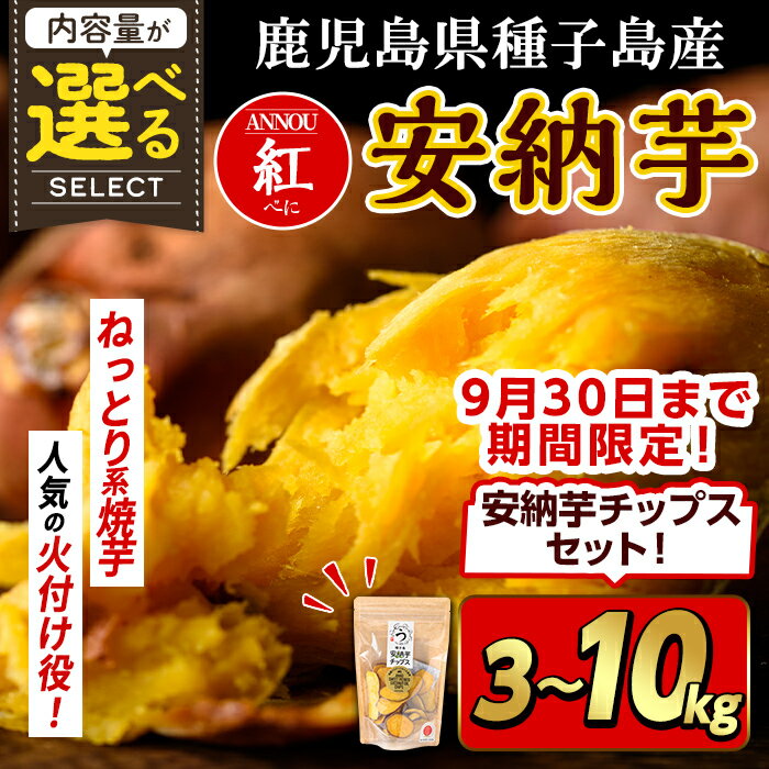 【ふるさと納税】＜期間・数量限定セット！先行予約受付中！2025年10月中旬頃から12月中の発送予定＞内容量が選べる！種子島産 安納芋＜紅＞(3～10kg)＆安納芋チップス1袋セット 国産 安納芋 紅 種子島 芋 イモ いも さつまいも さつま芋 安納いも 野菜【うずえ屋】