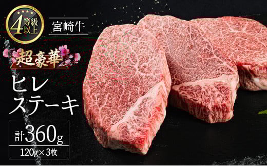 
            ［限定10個］超豪華 宮崎牛 ヒレステーキ 3枚 合計360g 牛肉 焼肉 BBQ ステーキ 国産 宮崎県産【D138-30】
          