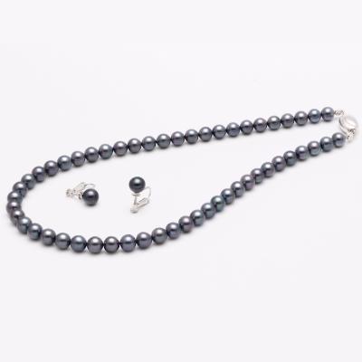 ふるさと納税 長崎市 あこや真珠(7.5-8mm珠、ブラック系)ネックレス&イヤリングセット |  | 01
