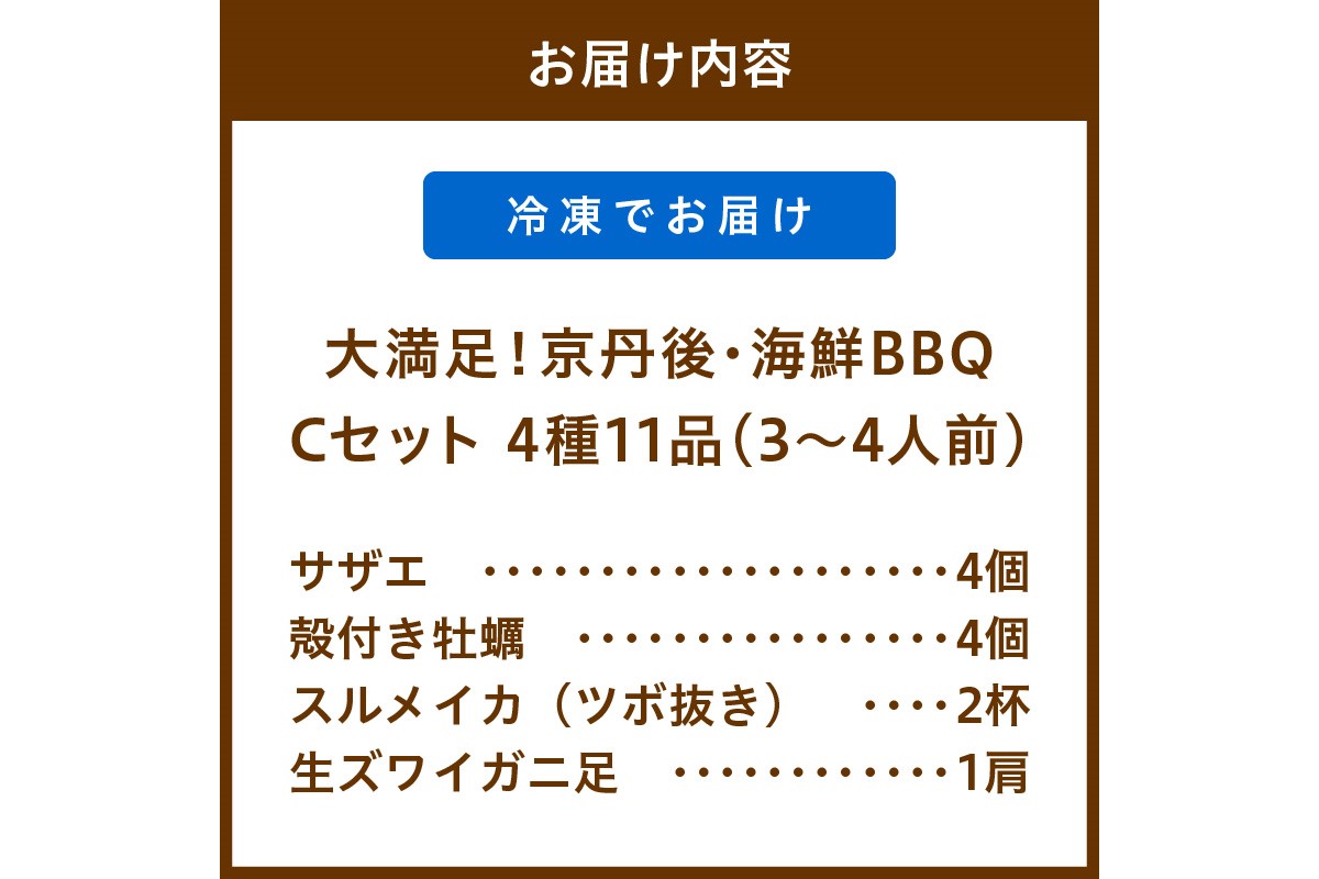 大満足！京丹後・海鮮BBQ　Cセット　贅沢生ズワイガニ付き　4種11品（3～4人前）　YK00144