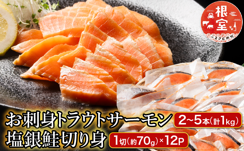 お刺身トラウトサーモン2～5本(計1kg)＆塩銀鮭切り身1切(約70g)×12P B-09094