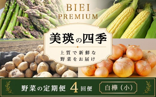 
                  【令和9年産 先行予約】野菜 定期便 4回便 美瑛の四季～白樺（小）～ アスパラ とうもろこし じゃがいも 玉ねぎ | 北海道 美瑛 野菜定期便 4回 4ヶ月 4か月 新鮮 アスパラガス ラスノーブル グリーンアスパラ トウモロコシ コーン とうきび いも ジャガイモ たまねぎ 採れたて 野菜 セット 詰め合わせ 人気 ランキング 産地直送 やさい ヤサイ 北海道産  [036-54]
                
