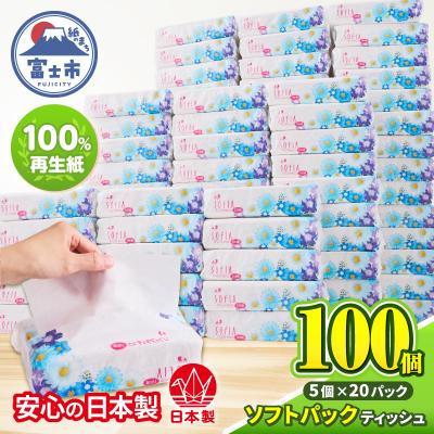 ふるさと納税 富士市 100パック!! ソフトパックティッシュ ソフィアタッチエコ ティッシュペーパー 日用品 大容量