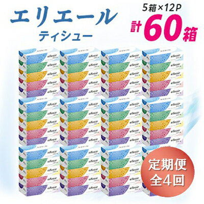 【ふるさと納税】【3ヵ月毎定期便】エリエール ティシュー 180組5箱×12パック(60箱) 全4回_ エリエール ティッシュ ティッシュペーパー 180組 定期便60箱 日用雑貨 家庭用 岡山県 津山市 送料無料 【配送不可地域：離島・北海道・沖縄県】【4013084】