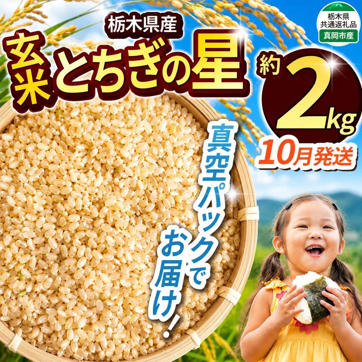 【栃木県共通返礼品】【先行予約】【10月発送分】令和8年度新米 栃木県産とちぎの星（玄米真空パック) 約2kg  | 栃木県 那珂川町 送料無料