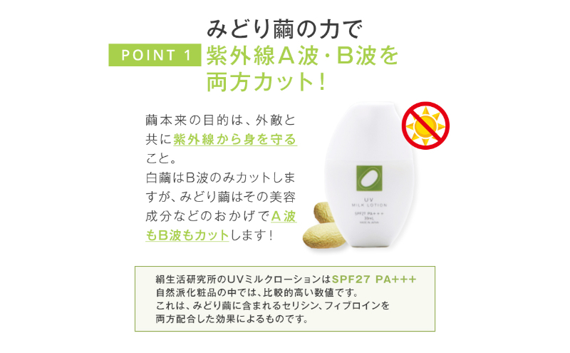 《絹生活研究所》UVミルクローション　30ml（SPF27 PA+++）