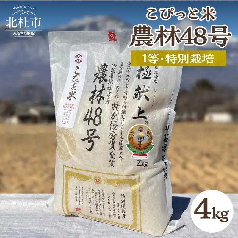 【令和7年度米】こぴっと米【農林48号】4kg　1等特別栽培 100％ 米 精米 よんぱち 幻のお米 北杜市産 お米  [h020]